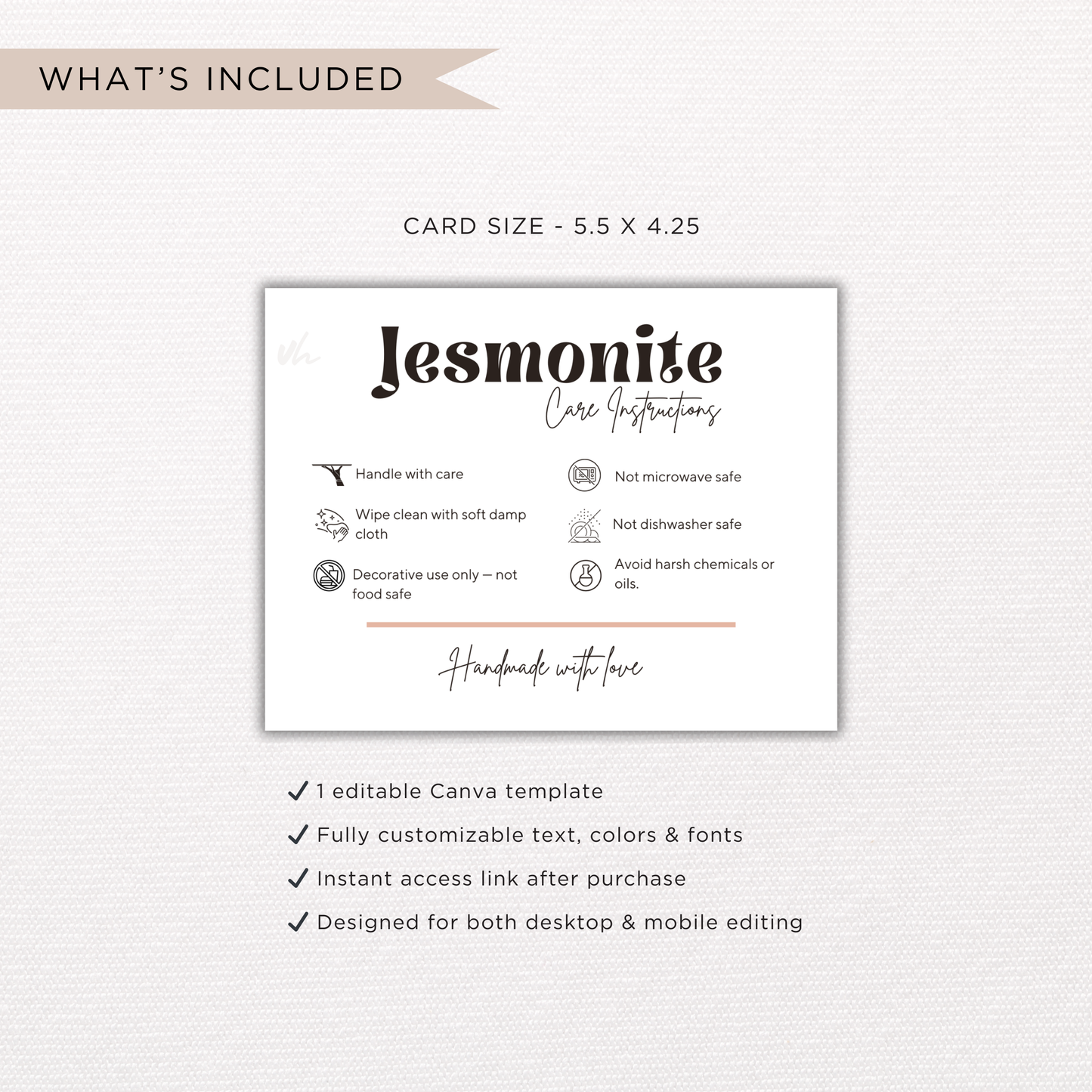 Jesmonite Care Card | Canva Template