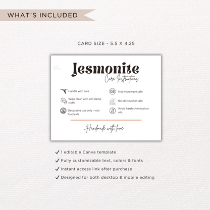 Jesmonite Care Card | Canva Template